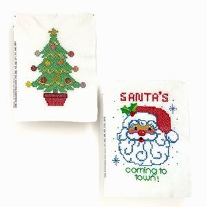 2 Christmas Cross Stitch Samplers Santa’s Coming To Town Christmas Tree Finished